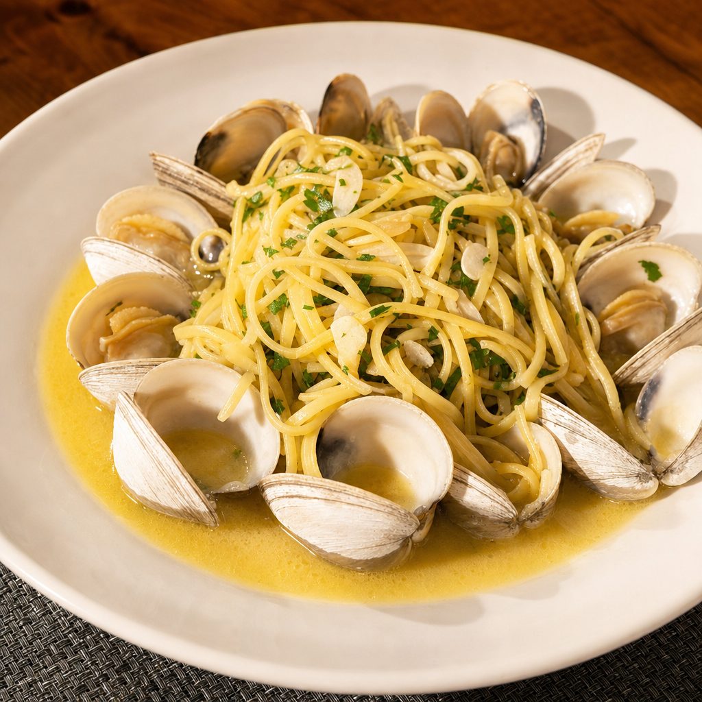 Traditional Linguine & Vongole Pasta.